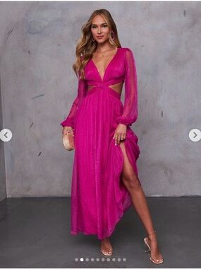 VICI Fuchsia Long Sleeve Cutout Maxi Dress
